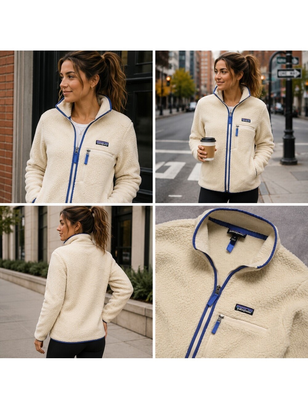 Patagonia Retro Pile Fleece Jacket Women's Small Ivory Cream Blue Full Zip. - Picture 7 of 8